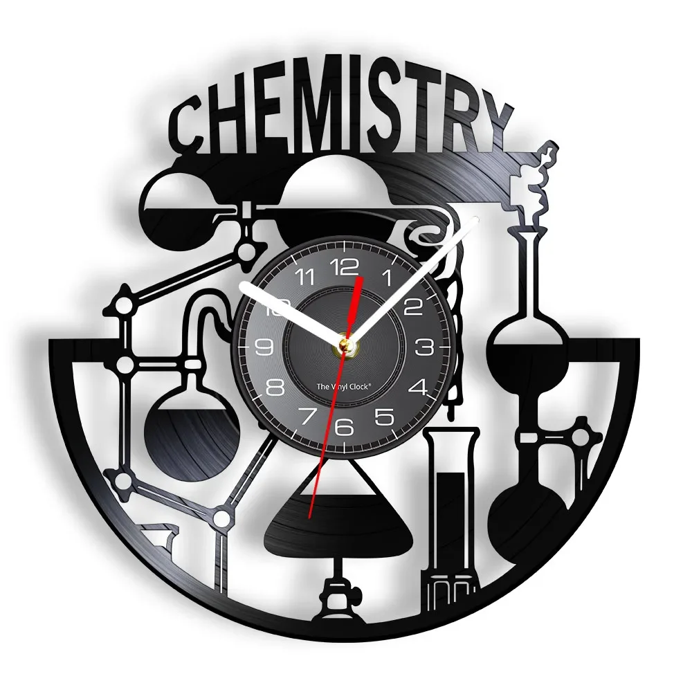 Chemical Experiment Vinyl Album LP Black Wall Clock Silent Non Ticking Timepieces Wall Watch for Chemistry Lab Science Art Decor