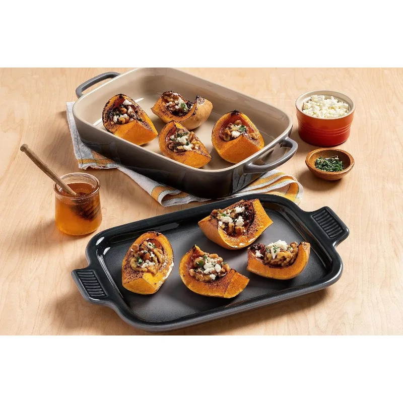 Toneware Plato Rectangular con Tapa de Plato, 3 cuartos, Cereza