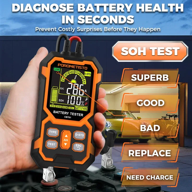 CBT01 Tester batteria per auto 12/24V Tensione batteria Tester di resistenza interna Protezione da sovraccarico DC8-30V Analizzazione batteria al piombo-acido
