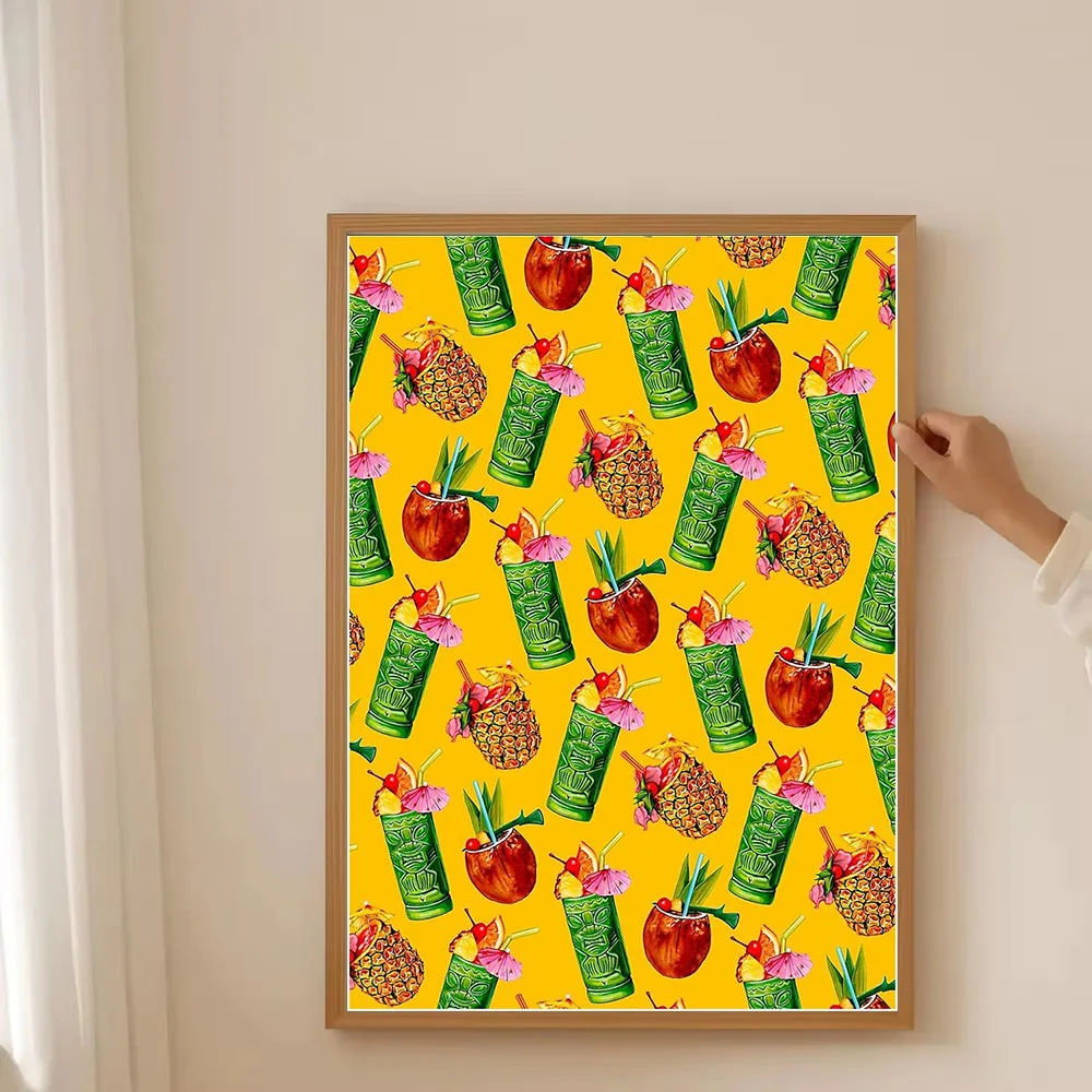 الاستوائية قماش جدار الفن كوكتيل بار ديكور أوراق النخيل الصيف المشاعر ديكور المنزل الشاطئ موضوع غرفة المعيشة الفني المطبوعات الحديثة #3