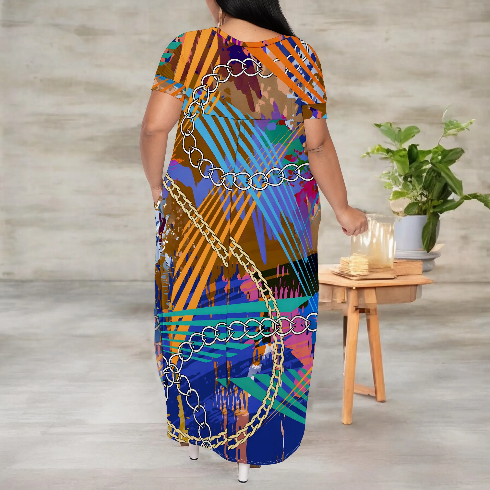 Plus Size Womens Fashion Short Sleeveless Loose  Sexy Outfits  Long Slip Print Sundress  Print Scoop Neck Casual  Maxi Dresses
