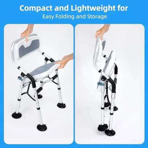 

Compact Lightweight Foldable Shower Seat With Adjustable Height, Padded Backrest And Armrests For Elderly And Disabled Users