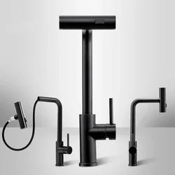 Black Nickel 304 Stainless Steel Pull-out Kitchen Faucet Waterfall Sink Tap Crane Brushed Nickel Sensor Pull Out Hot Cold