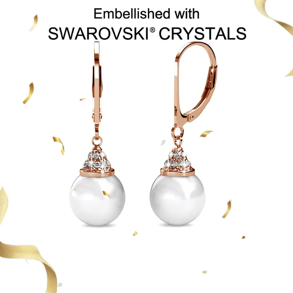 

Daisini 925 Sterling Silver 8mm Pearl Elegant Drop Dangle Earrings with Swarovski Crystals for Women Wedding Party Jewelry Gift