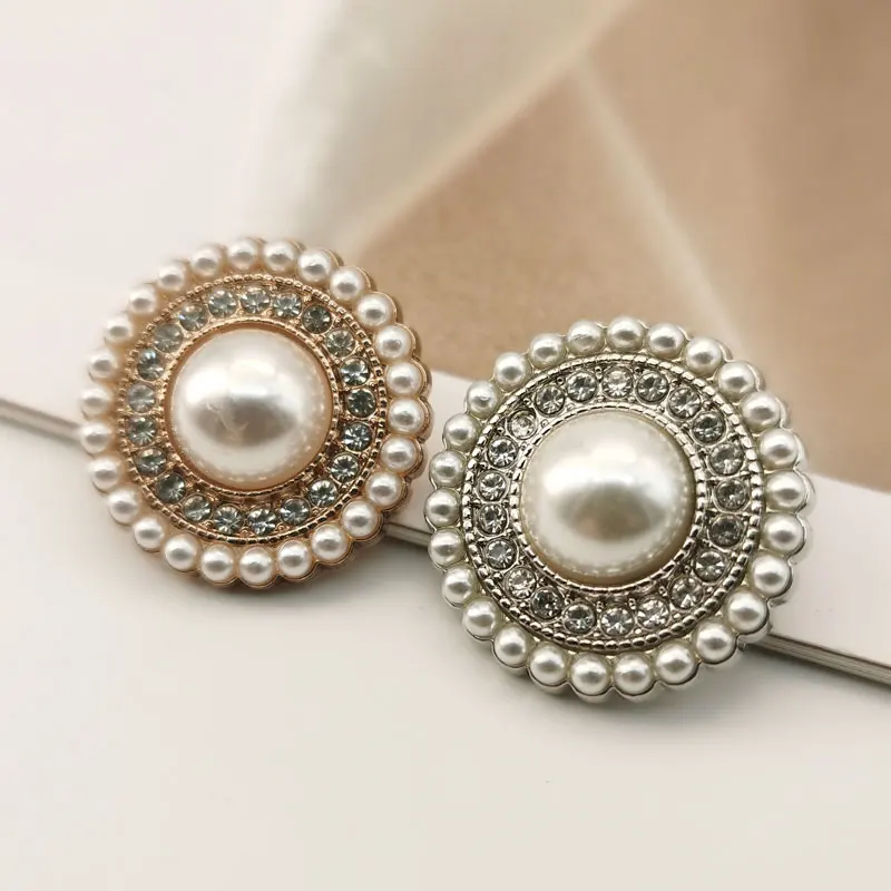 Rhinestone Decor Pearl Metal Buttons for Clothing Coat Sewing Accessories Sewing Buttons DIY Needlework Fasteners New 6pcs