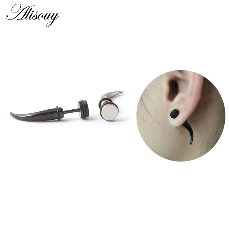 Hot sale Unique Steel Black titanium Steel Horn Cone Spike Tip Women Men Ear stud Earrings 2pcs