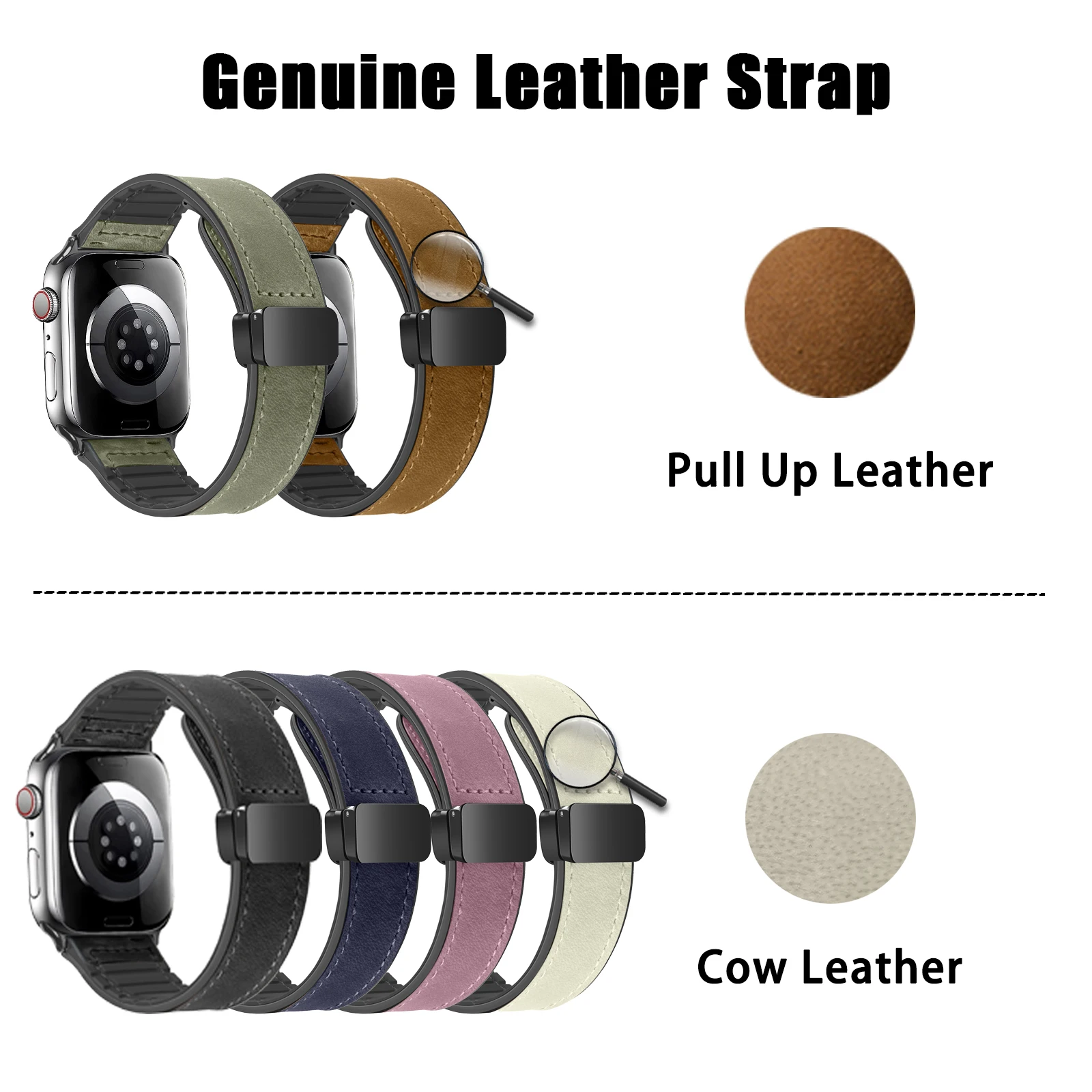 Genuine Leather Strap For Apple Watch 10 Band 46mm 42mm 44/49mm 45mm 41mm 40mm Silicone Bracelet iWatch Ultra Series 9 8 7 SE 6