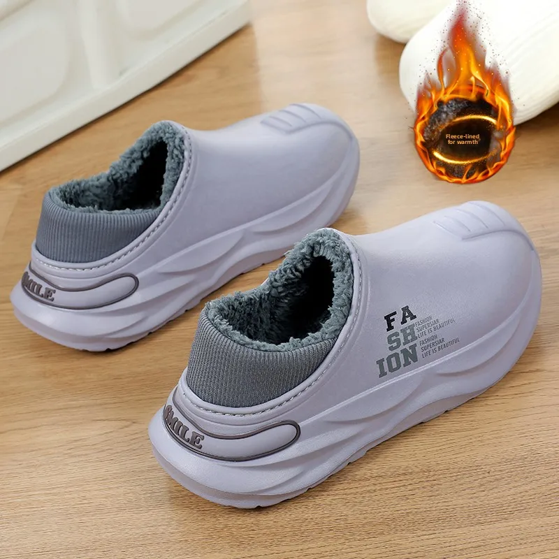 Men's Winter Thickened Fleece Lined Fur Integrated Waterproof Anti-slip Slip-on Cotton Shoes Outdoor Wear with Heel Cotton Sl...