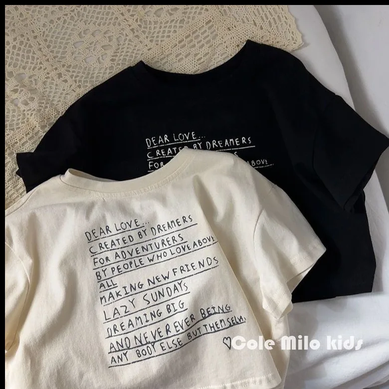 Summer Korean Children Boys T-shirts Loose Letter Print Kids Baby Boys Short Sleeve Tees Round Collar Cool Thin Toddler Boy Tops