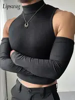 Camisetas de punto caladas para hombre, camisetas sexys de punto ajustadas de manga larga informales para uso diario, camiseta de cuello alto a la moda para actividades al aire libre para primavera y otoño