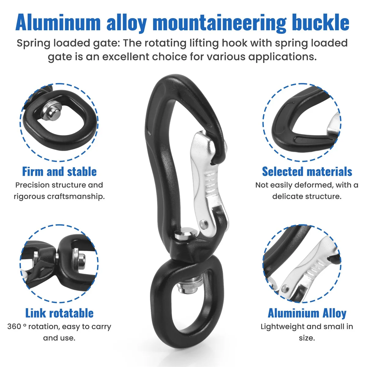 360 °   Clipe giratório do mosquetão, fivela multifuncional do mosquetão da liga de alumínio d para caminhadas ao ar livre de acampamento