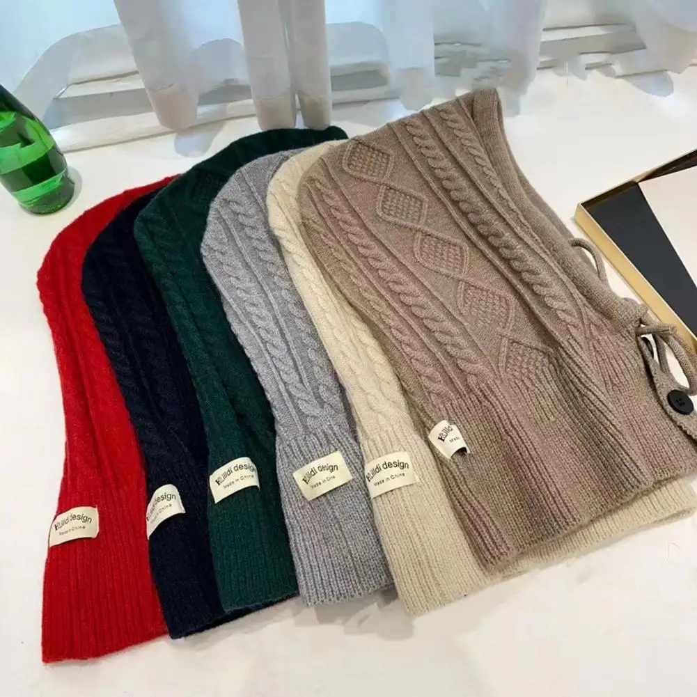 Elastic Women Hat Solid Color Knitting Hat Thicken Imitation Cashmere Scarf Hat Warm Winter Accessories with Jacquard Texture