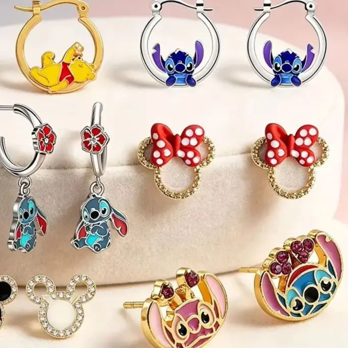 Disney 2pcs/set Mickey Minnie, Winnie the Pooh earrings, cute sweet earrings,for daily outings travels,Valentine's Day gifts