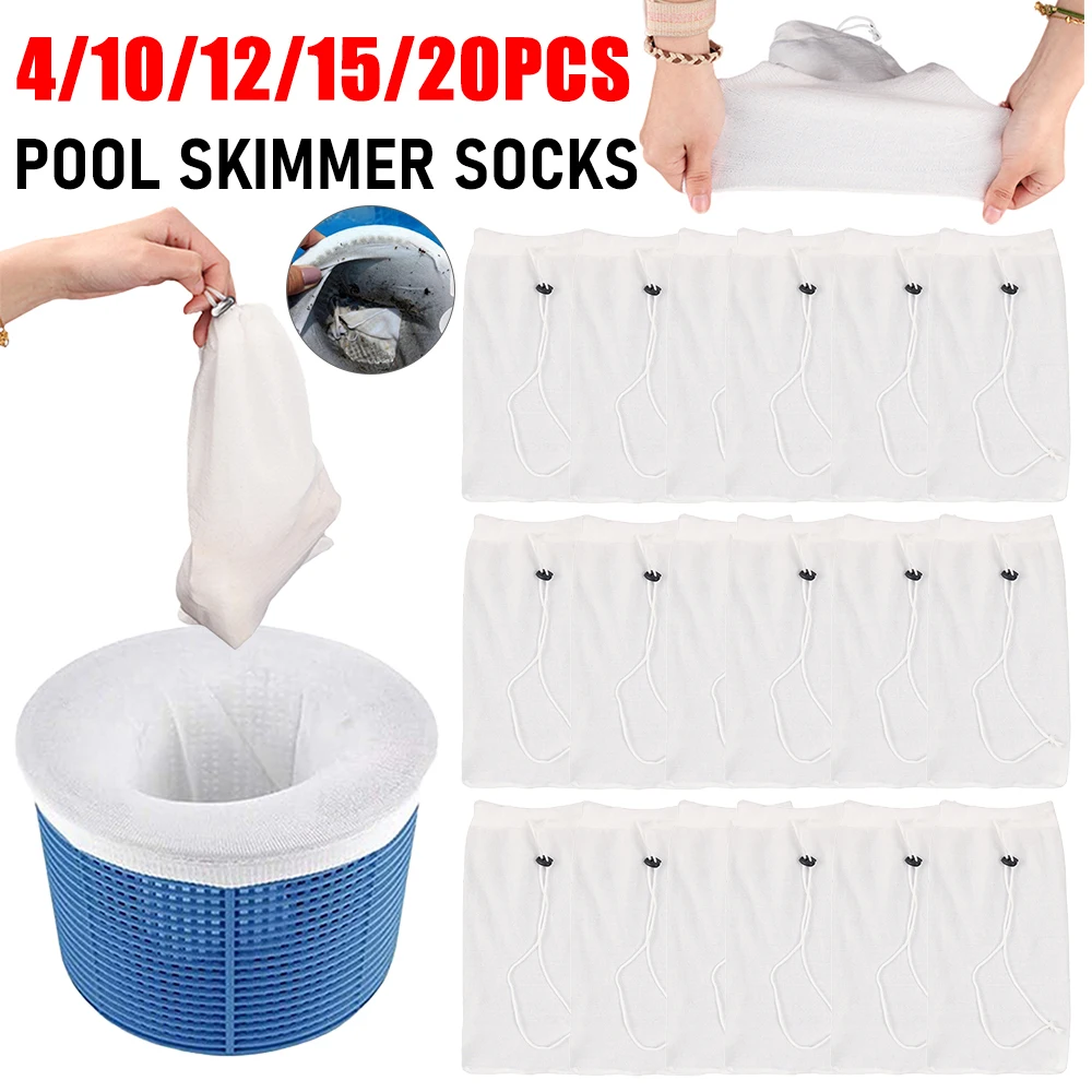 4/10/20PCS Pool Socks for Skimmer Basket Reusable Pool Filter Socks Clean Debris and Leaves Swimming Pool Filter Skimmer Socks