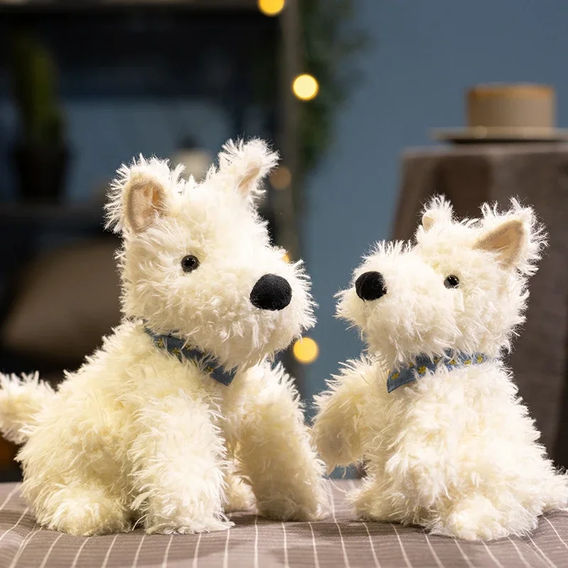 20/24cm Fluffy West Highland White Terrier Plush Toy Kawaii Scarf Dog Lovely Huggable Plushie Toy Nice Gift