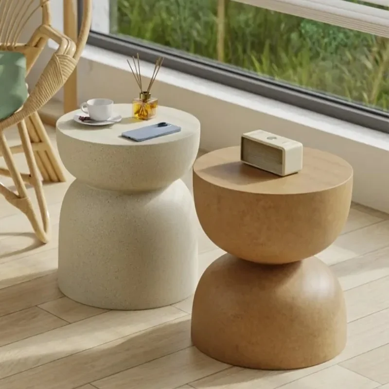 Modern Double  Shape Side Table， Cement Texture End Table Round Accent Table For Living Room Sofa Side Home Decor