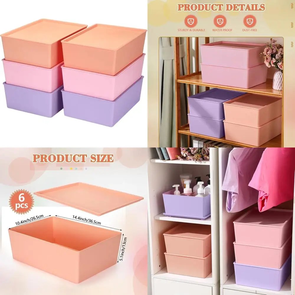 

Большие штабелируемые пластиковые контейнеры для хранения с крышками, 14,4 x 10,4 x 5,1 дюйма, декоративный органайзер для одежды, полки, гаража, одежды