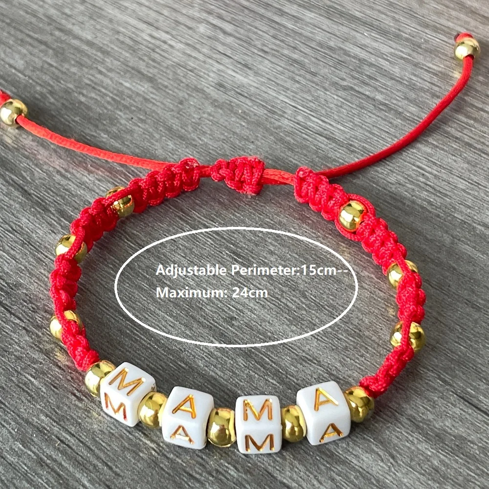 Red Rope Golden Beads Bracelet for Mother Handmade with Love Gift to bring Mom Good Fortunate