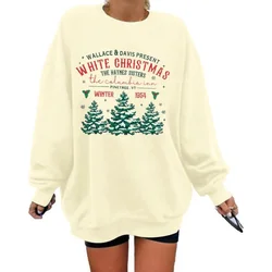 High end temperament and comfortable white round neck Christmas tree pattern sweatshirt pullover