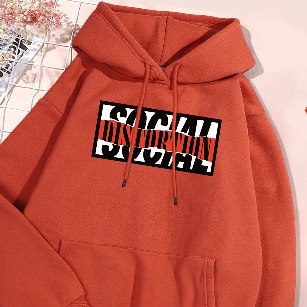 Social Distortion Letter Hoodie Men Street Fur-liner Fleece Hoodies Comfort Soft Pullover Autumn Winter Flexible Hoody Clothing