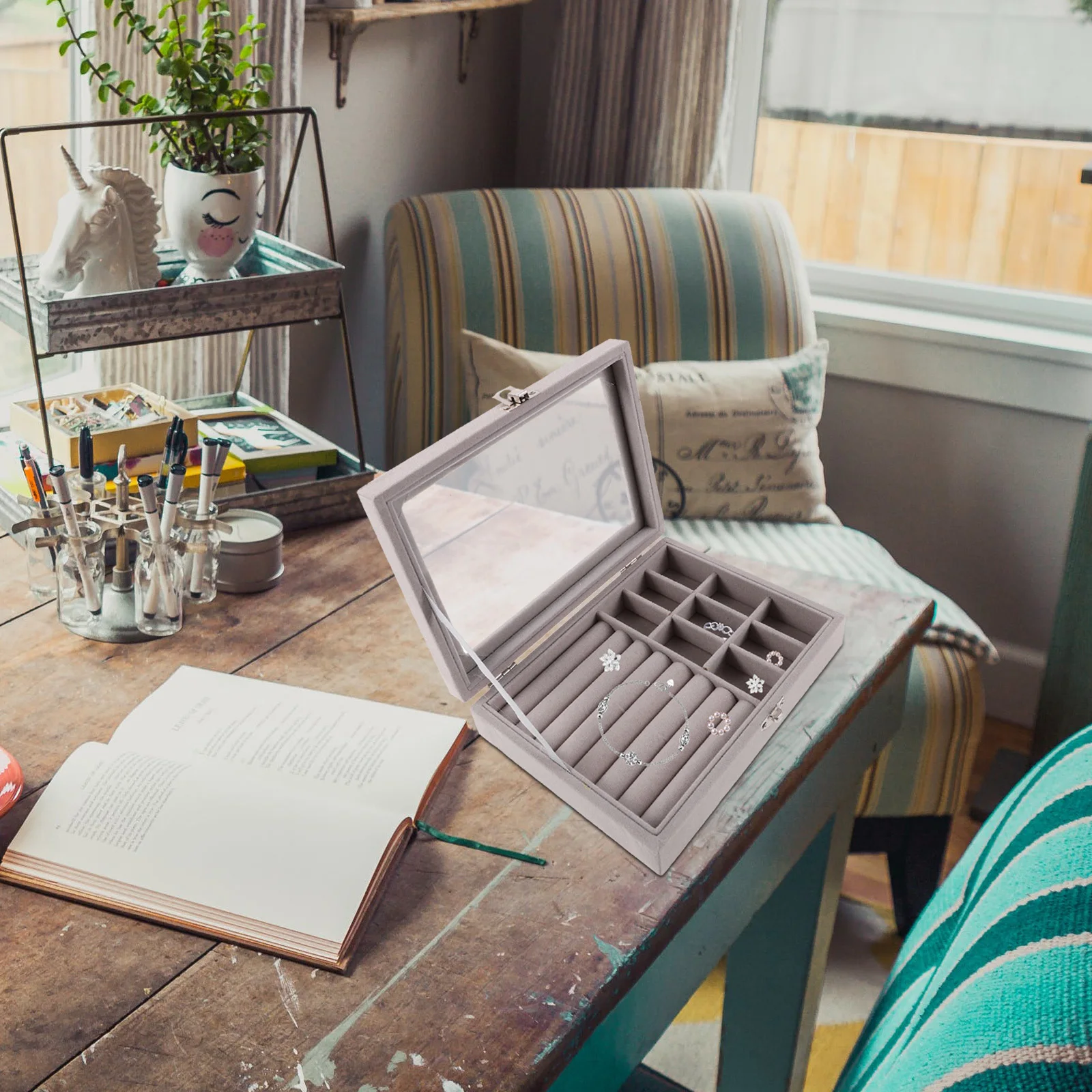 

Jewelry Storage Box Large Capacity For Bracelets Rings Earrings Necklaces Dust-Resistant Organizer Simple Jewelry Case