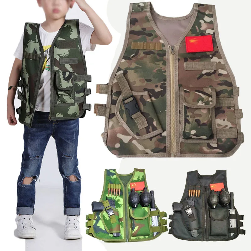 Kids Tactical Vest Suit Hunting Outdoor Game Children Camouflage Sniper Vest  Combat Jungle Clothing Boy &Girl Airsoft Vest