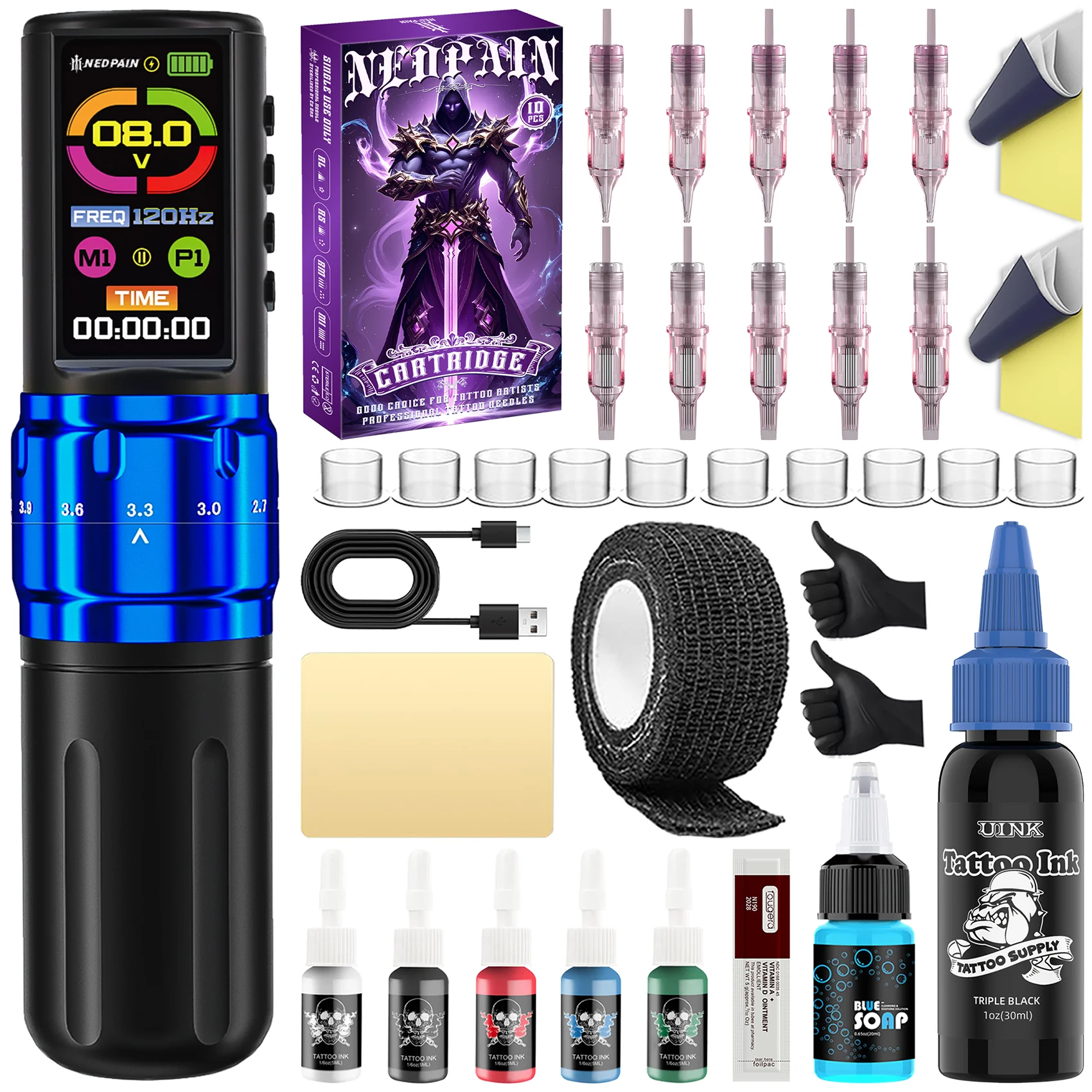 

Профессиональный беспроводной набор для татуировки с функциями точек и памяти, подходит для начинающих, энтузиастов татуировок и студий.