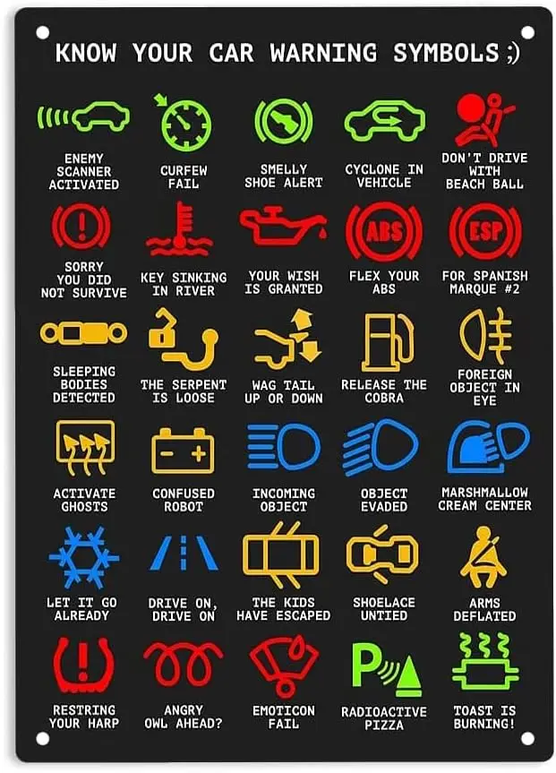 ERMUHEY Know Your Car Warning Lights Mechanics Funny Sarcastic Sign Metal Tin Signs, Poster Home Office Restaurants Bedroom Outd