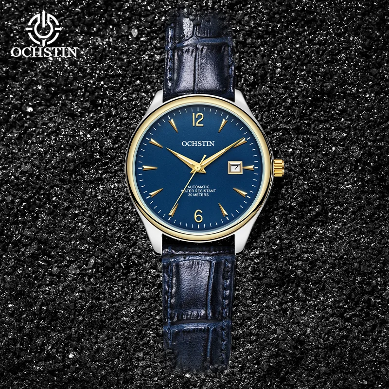 OCHSTIN Mineral Hardened Glass Business Watches Men's Fully Automatic Mechanical Movement Master Series Leather Strap Watch