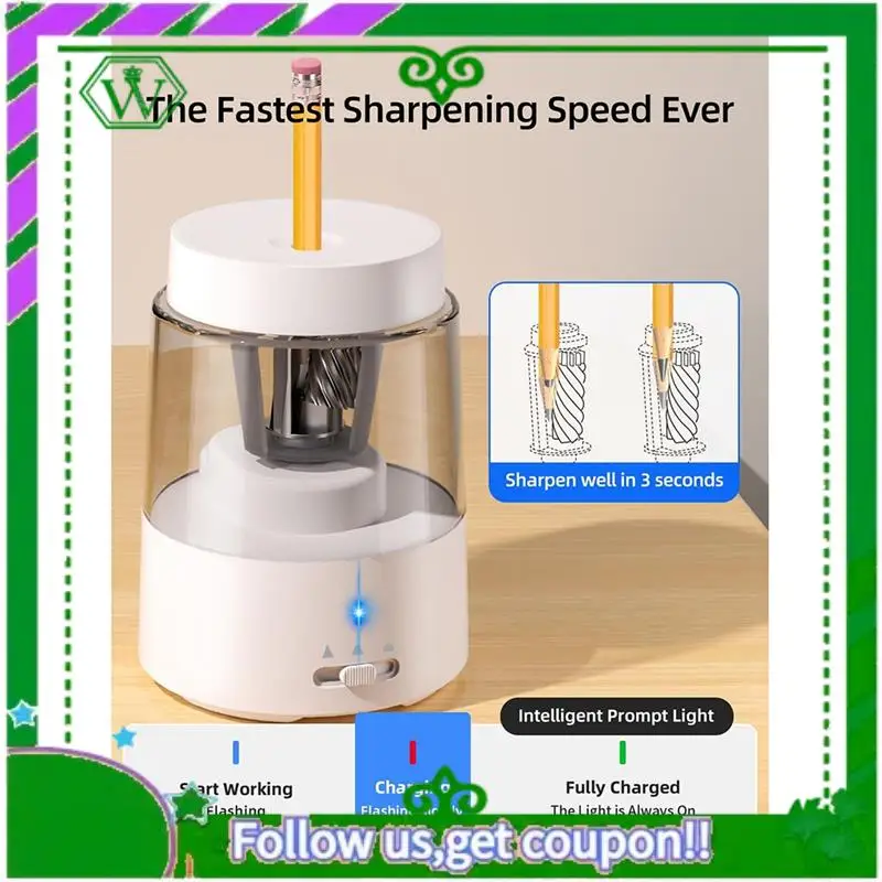 Reliable-Electric Pencil Sharpener Rechargeable Battery Powered For No.2/Colored Pencils(6-8Mm) White