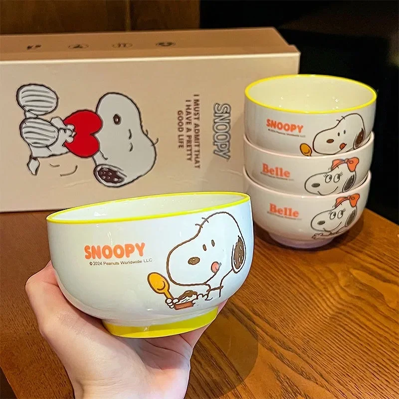 Peanuts Snoopy cartoon peripheral creative cartoon cute print household ceramic rice bowl tableware set high-looking bestie gift