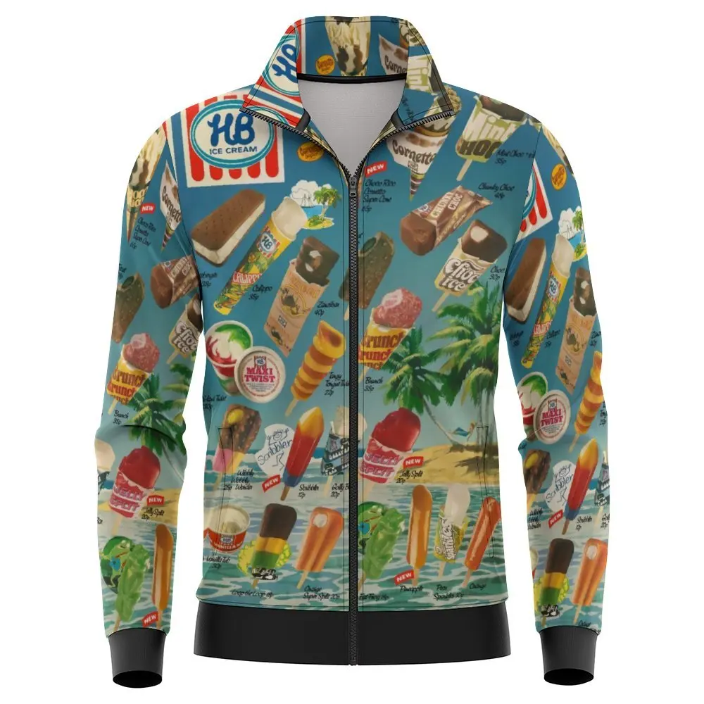 Men Ice Cream Jacket Spring Autumn Long Sleeve Zipper Print Coat Casual Pocket Female Clothing Fashion Outwears Bomber Jackets