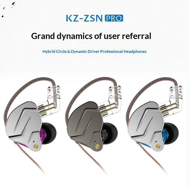 KZ ZSN Pro Wired In Ear Headphones Hifi Deep Bass Metal Dynamic Driver Sport Earbuds With Line Control