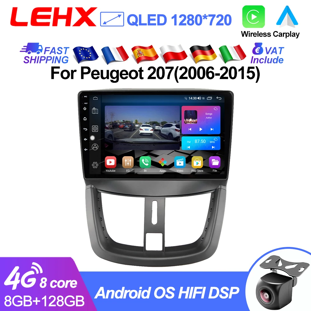 Autoradio multimédia LEHX L6PRO CarPlay Android Auto pour Peugeot 207 207CC 2006 - 2015 Stéréo 2 Din GPS RDS autoradio Android 15 Systèmes intelligents