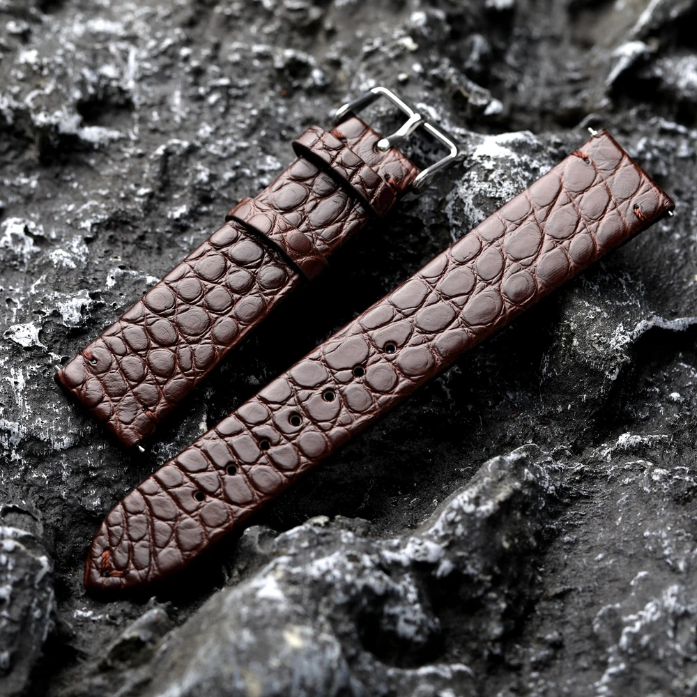 Handmade American Crocodile Leather Strap Ultra Thin 18 19 20 21 22MM Black Brown Men Genuine Leather Bracelet Quick Release