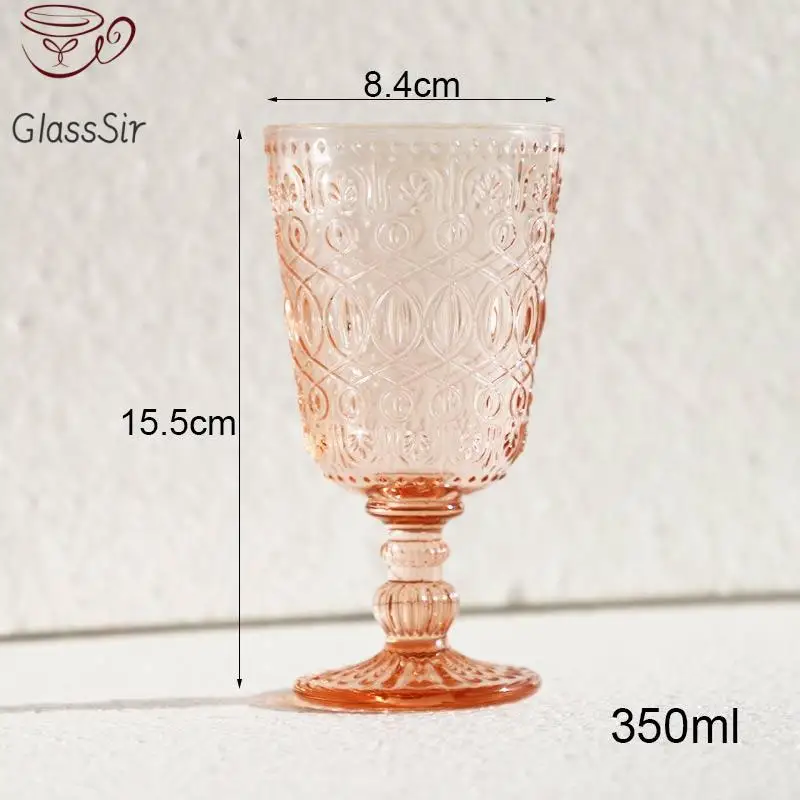 2Pcs Vintage Relief Wine Glass Cups Color Embossed Goblet Home Juice Water Cup Wedding Party Champagne Cocktail Cup Gift 350Ml