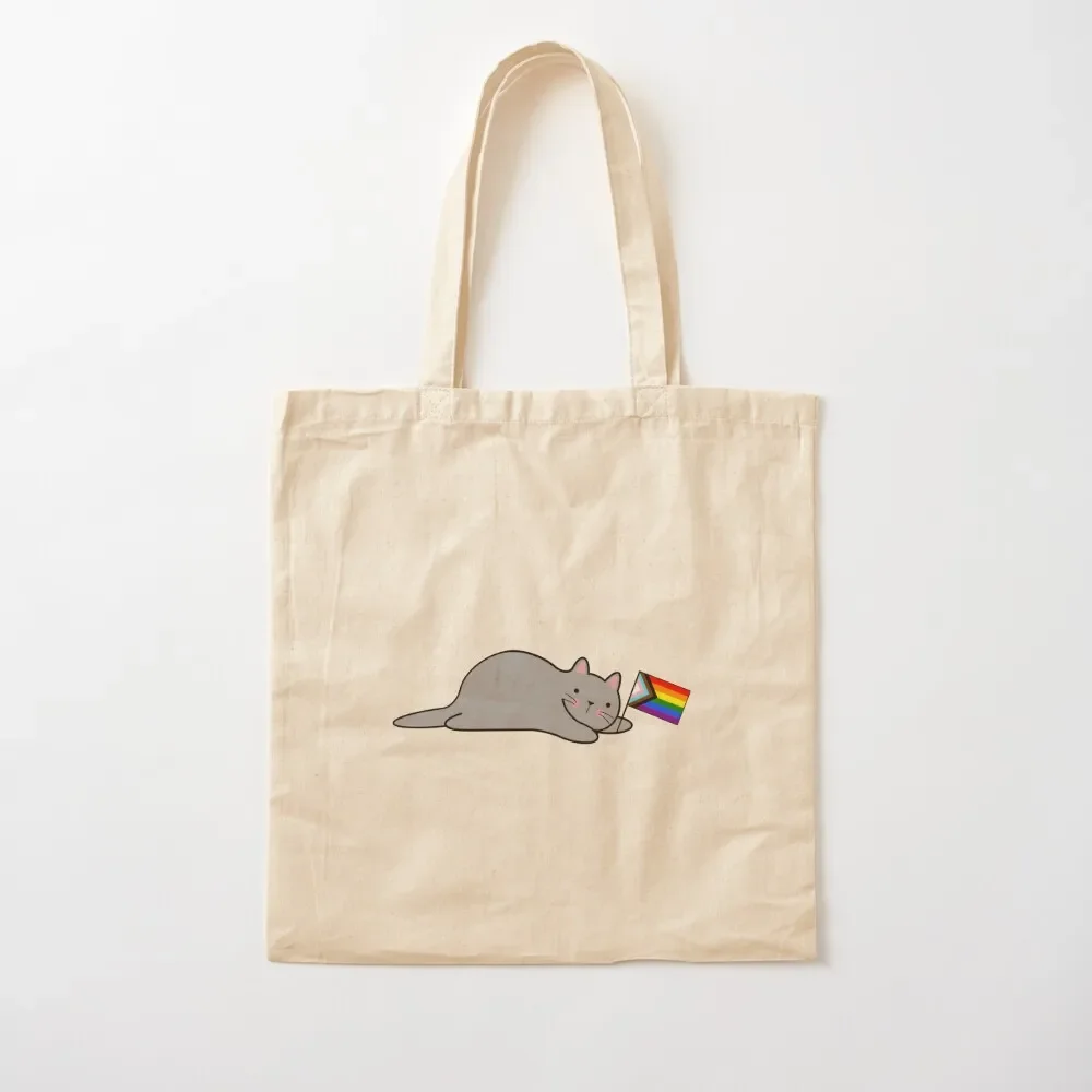 

Cat with a Progress Pride Flag Tote Bag supermarket folding bag tote bags cloth bags Fabric bag shopper bags