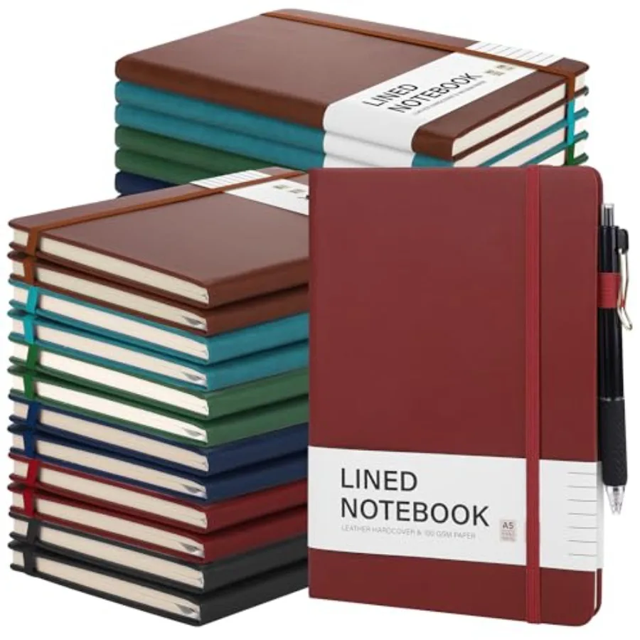 

Набор из 30 блокнотов-ежедневников формата А5 с линованными страницами, толщиной 100 г/м², в твердом переплете из искусственной кожи, с держателем для ручки, для офиса