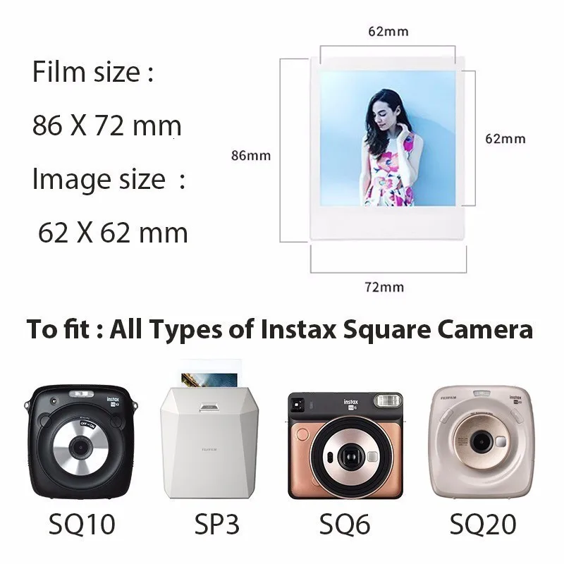 جديد Instax مربع فيلم أبيض/قوس قزح/B & W حافة ورق طباعة الصور ل Fujifilm Instax SQ6 SQ10 SQ20 الهجين كاميرا فورية وحصة SP-3