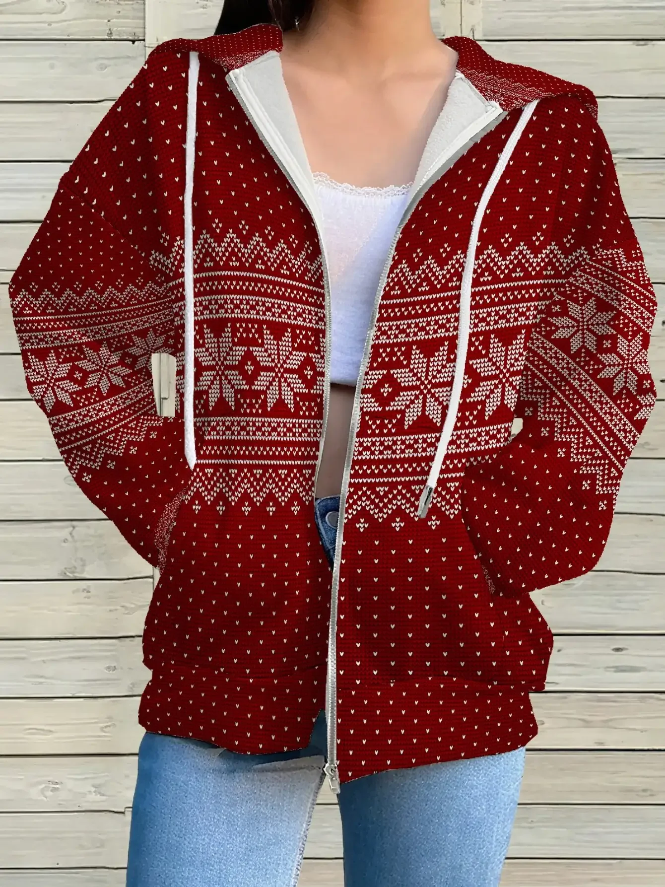 

2026 New Women's 3D Printed Zipper Hoodie - Retro H-Line Full Zipper Hoodie with Pocket, Loose Autumn/Winter Coat.