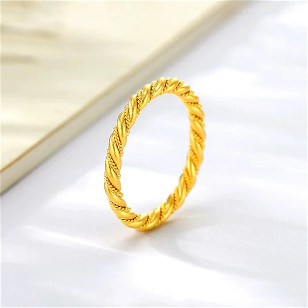 Yellow Gold Color Finger Rings For Women 3mm Twisted Ring Size 6/7/8/9 Anillo Bague Femme Retro Jewelry Accessories Party Gifts