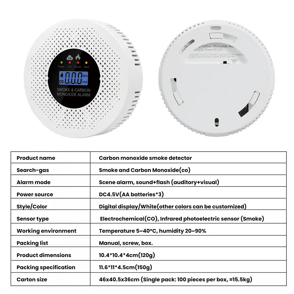 2-in-1 Intelligenter Kohlenmonoxid-Detektor mit LCD-Anzeige, Kohlenmonoxid-Alarm, Batteriebetrieben für Haus, Wohnung, Küche – Detail 3