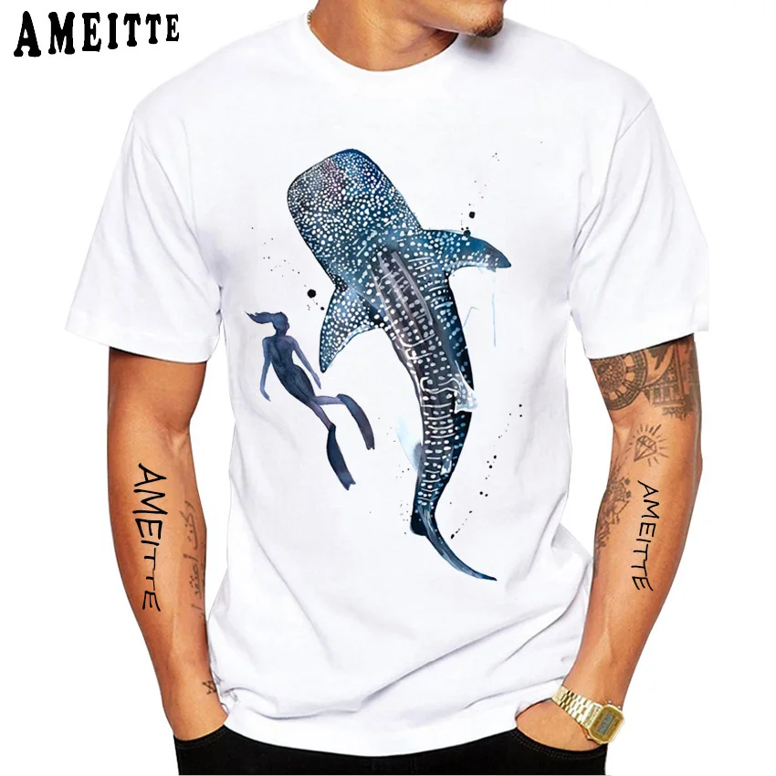 Diving Kingfisher Art Print T-shirt New Fashion Men's Short Sleeve Summer Beach Diving Trips White Casual Tees Hip Hop Boy Tops