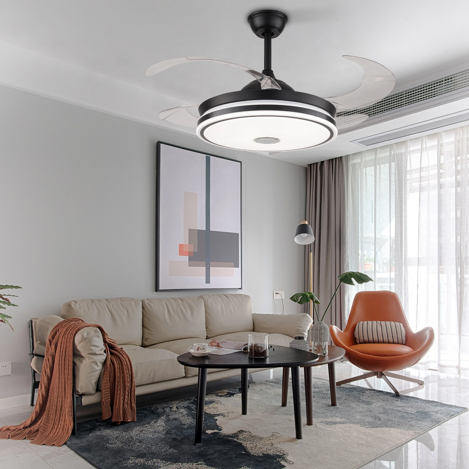 

Multifunction Ceiling Fan with Light LED Ceiling Fan Chandelier with Remote Control Modern Retractable Fan Light for Home