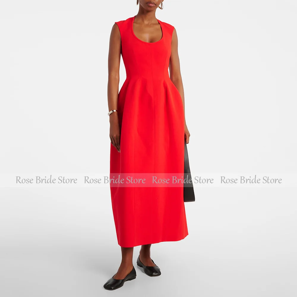 ชุดเดรสค็อกเทลเรียบง่าย ความยาวระดับชา แขนกุด คอทรงกลม ทรงเข้ารูป ชุดราตรีค็อกเทลยาวปานกลาง สีดำ ทันสมัย สำหรับงานเลี้ยงอย่างเป็นทางการ สำหรับผู้หญิง ปี 2025