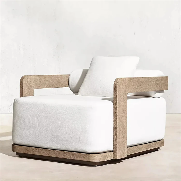 

Modern Elegant Teak Garden Sofa Patio Hotel Villa Outdoor Furniture Comfortable Leisure Single Garden Sofa
