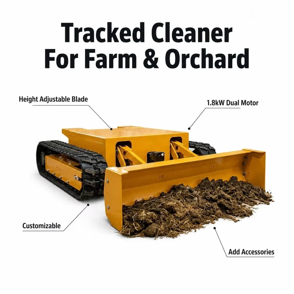 Tracked Leaf Cleaner Remote Control Height Adjustable Blade Crawler Robot, Orchard Farm Snow Push Animal Waste Cleaning