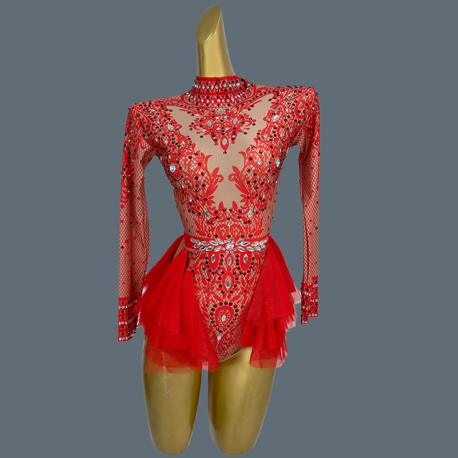 คลาสสิกเต้นรํายืดหยุ่น Leotard Sparkly Rhinestone ไนท์คลับปาร์ตี้เครื่องแต่งกาย Sparkly Rhinestone บอดี้สูท Putong