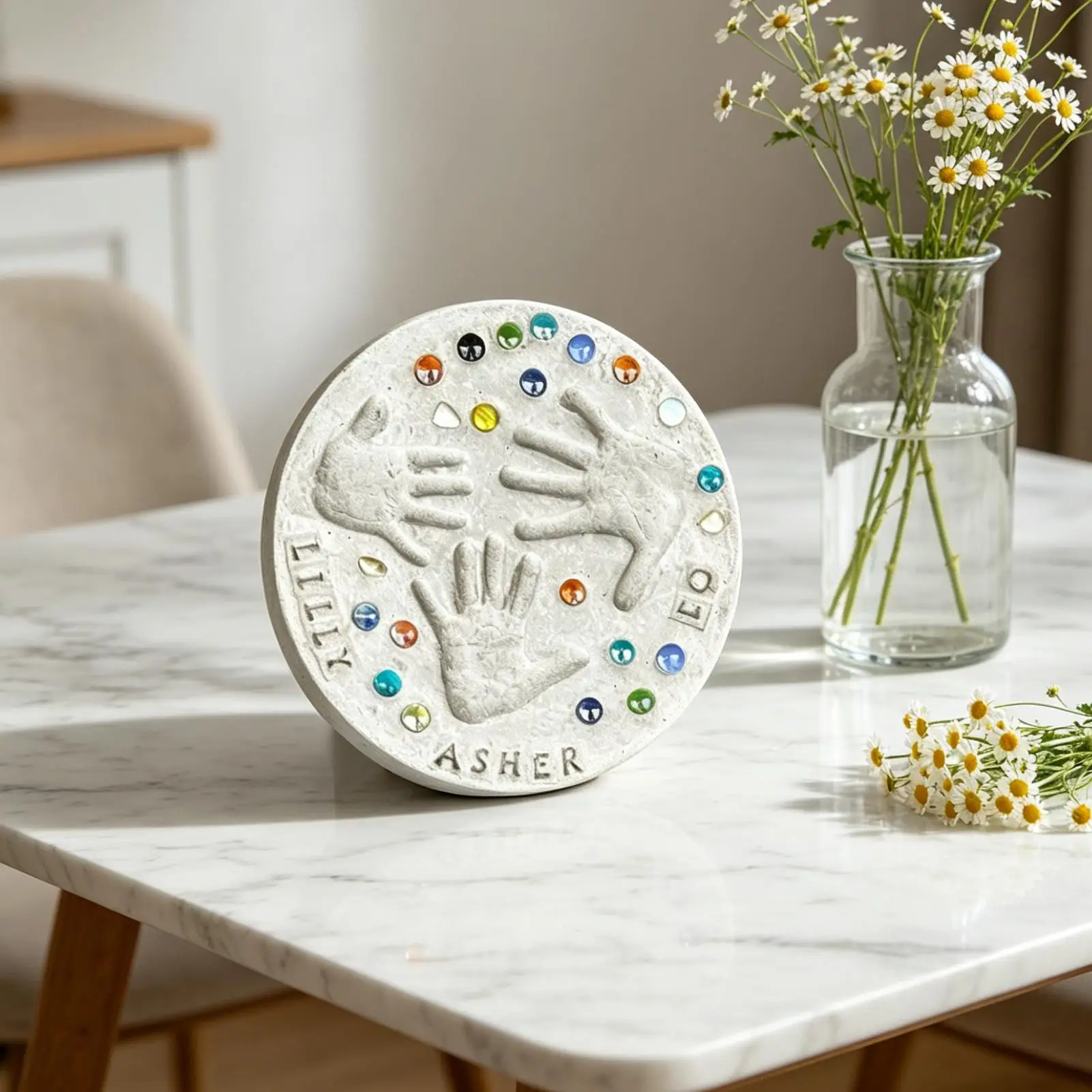 DIY garden stone handprint kit Handprint Stepping Stone Kit includes 1 model, 26 alphabet stamps and colored stones