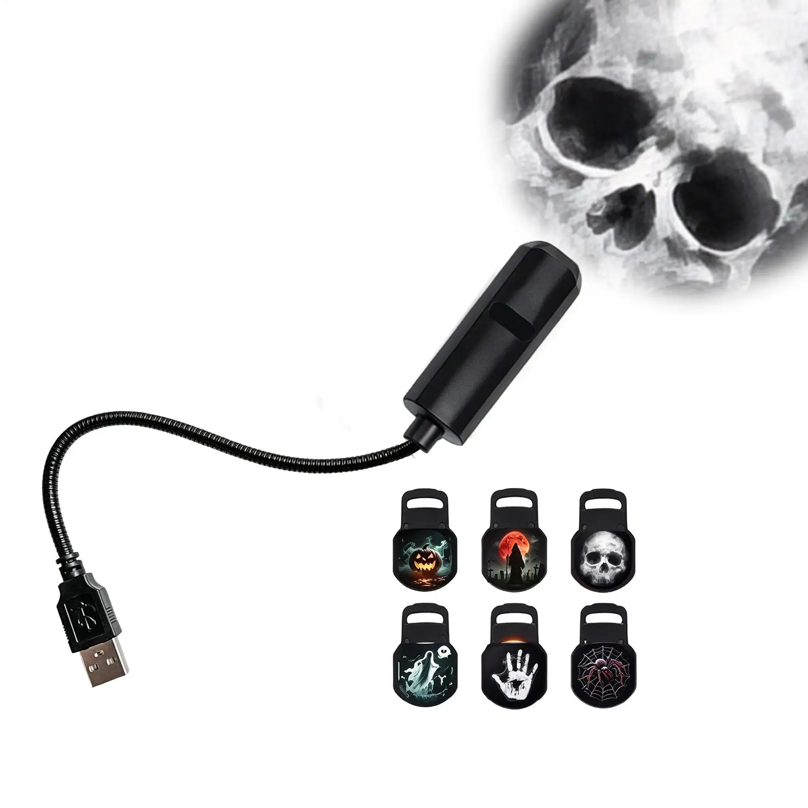 Halloween 6 Patterns Projector Lights USB Powered 360° Multi-Angle Rotation Creating Halloween Atmosphere Light Projector Lamp